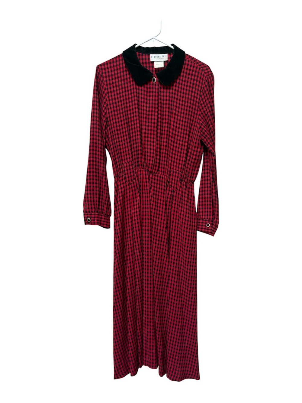 Vintage 90s Red Black Check Velvet Collar Maxi Dress Whimsigoth Grunge L